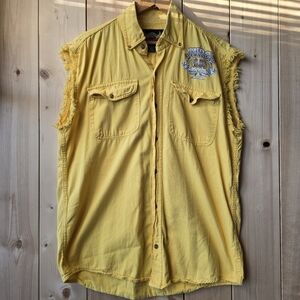 Biker Wear Sturgis Black Hill Rally Yellow Sleeveless Shirt Button Up Mens Large